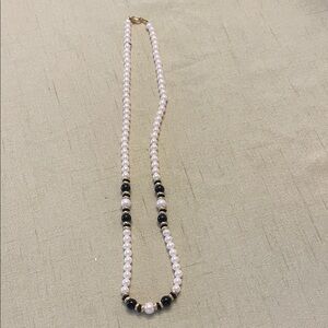 Pearl and Black Bead Women's Necklace - Elegant Pink and Black Design